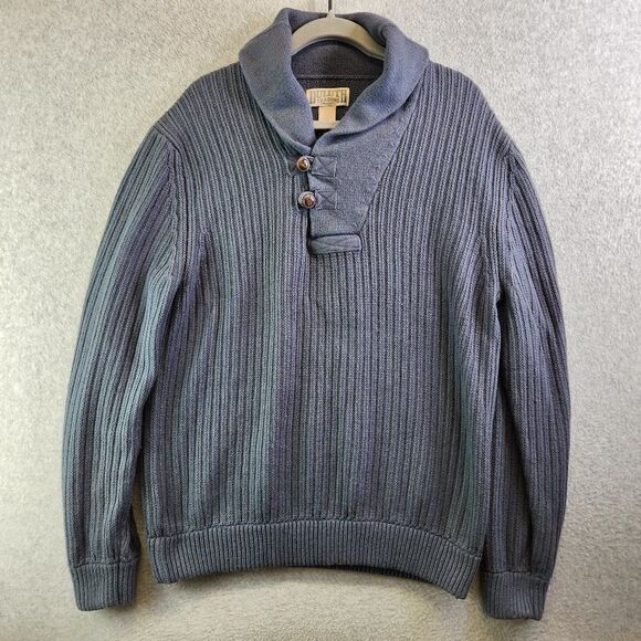 Duluth Trading Sweater Mens LT Gray Infantry High Neck Ribbed Knit Button Collar - Picture 1 of 14